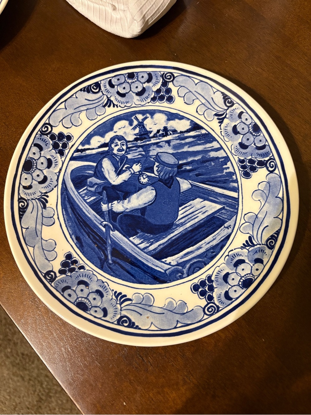 Blue Delft-Style Decorative Ceramic Wall Plate - Nautical Scene